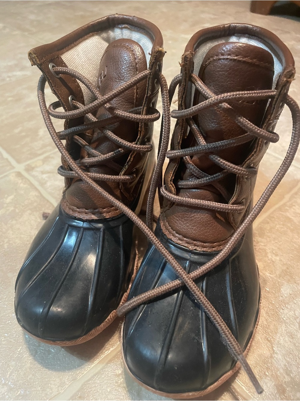 JBU Kids Brown and Black Lace-Up Rain & Snow Boots